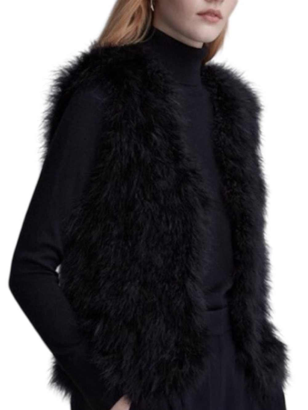 Club Monaco Real Feather Vest Open Cardigan Black Medium